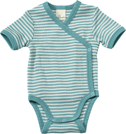 Wikkelbody van biologische wol en zijde, blauw &amp; wit, maat 50/56, 1 stuk