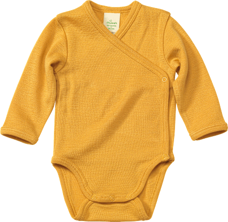 Wikkelbody van biologische wol en zijde, geel, maat 62/68, 1 stuk