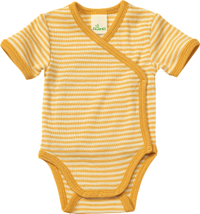 Wickelbody aus Bio-Wolle und Seide, gelb & weiß, Gr. 50/56, 1 St