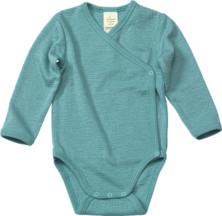 Wikkelbody van biologische wol en zijde, turquoise, maat 50/56, 1 stuk