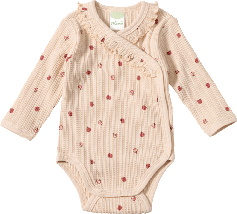 Wickelbody Langarm mit Ajour-Struktur & Apfel-Muster, beige, Gr. 62/68, 1 St