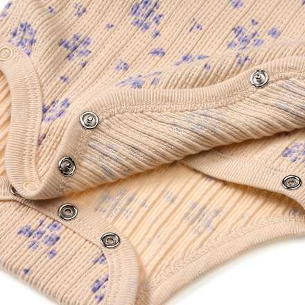 Wickelbody Langarm mit Blumen-Muster & Ajour-Struktur, beige, Gr.  50/56, 1 St