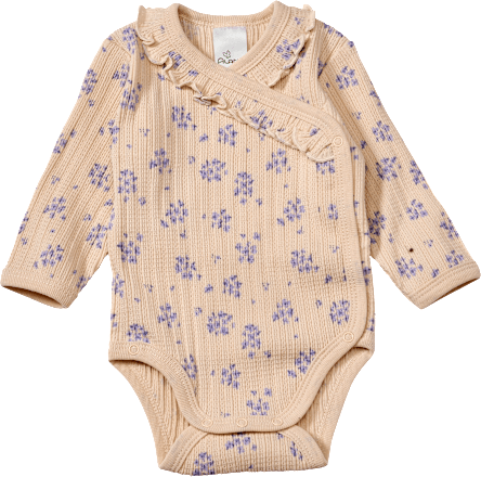 Wickelbody Langarm mit Blumen-Muster & Ajour-Struktur, beige, Gr.  50/56, 1 St