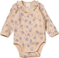 Wickelbody Langarm mit Blumen-Muster & Ajour-Struktur, beige, Gr.  50/56, 1 St
