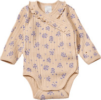 Wikkelbody met lange mouwen, bloemenpatroon en opengewerkte structuur, beige, maat 62/68, 1 stuk