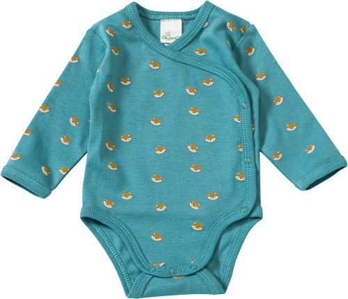Wickelbody Langarm mit Fuchs-Muster, blau, Gr. 50/56, 1 St