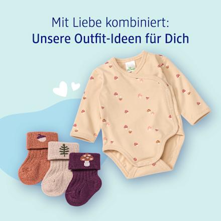 Wickelbody Langarm mit Pilz-Muster, beige, Gr. 50/56, 1 St