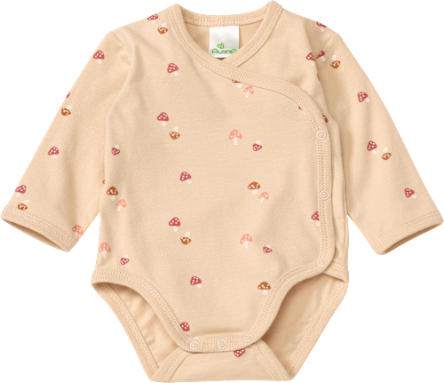 Wickelbody Langarm mit Pilz-Muster, beige, Gr. 62/68, 1 St