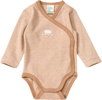 Wikkelbody met lange mouwen en schaapjesapplicatie, beige, maat 50/56, 1 stuk