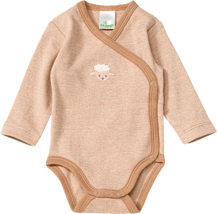 Wikkelbody met lange mouwen en schaapjesapplicatie, beige, maat 50/56, 1 stuk