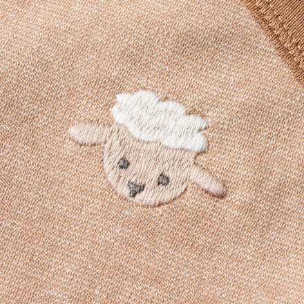 Wikkelbody met lange mouwen en schaapjesapplicatie, beige, maat 50/56, 1 stuk