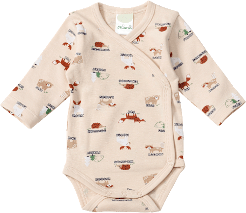 Wickelbody Langarm mit Waldtier-Muster, beige, Gr. 46/48, 1 St