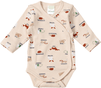 Wickelbody Langarm mit Waldtier-Muster, beige, Gr. 46/48, 1 St