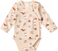 Wickelbody Langarm mit Waldtier-Muster, beige, Gr. 62/68, 1 St