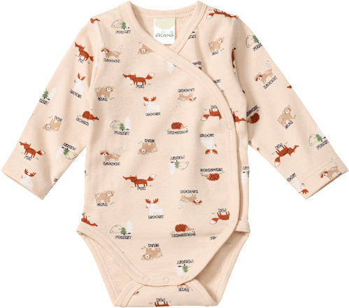 ALANA Wickelbody Langarm mit Waldtier-Muster, beige, Gr. 62/68, 1 St