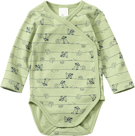 Wikkelbody met lange mouwen en bosdierenpatroon, groen, maat 62/68, 1 stuk