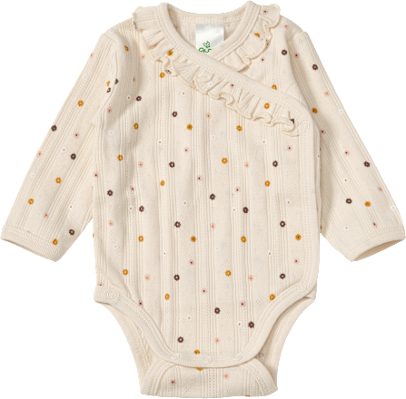 Wickelbody mit Ajour-Struktur & Blumen-Muster, beige, Gr. 50/56, 1 St