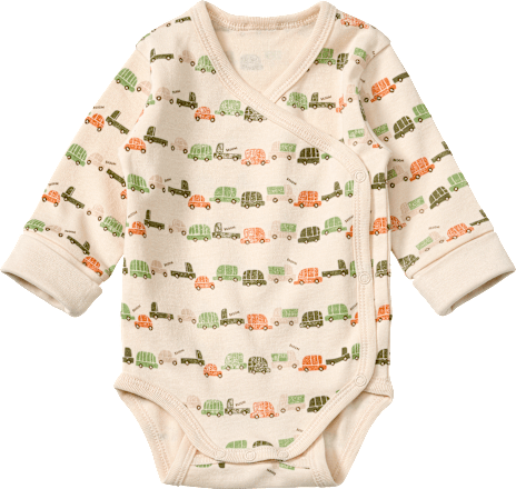 Wickelbody mit Auto-Muster & Mitwachsfunktion, beige, Gr. 50/56, 1 St