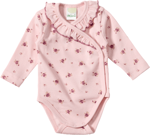 Wickelbody mit Ripp-Struktur & Blumen-Muster, rosa, Gr. 50/56, 1 St