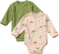 ALANA Wickelbodys Langarm mit Dino-Muster, beige + grün, Gr. 50/56, 2 St