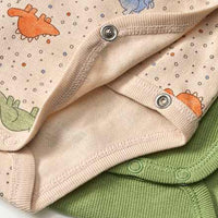 Wickelbodys Langarm mit Dino-Muster, beige + grün, Gr. 62/68, 2 St