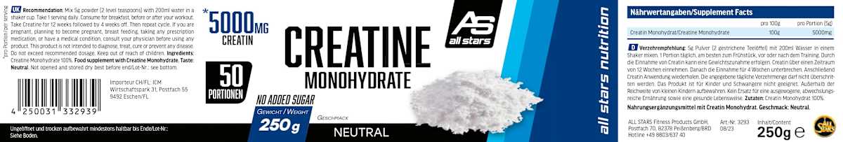 all stars Creatine Monohydrate, 250 g