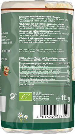 Amaranth Maiswaffeln Rosmarin & Meersalz, 115 g