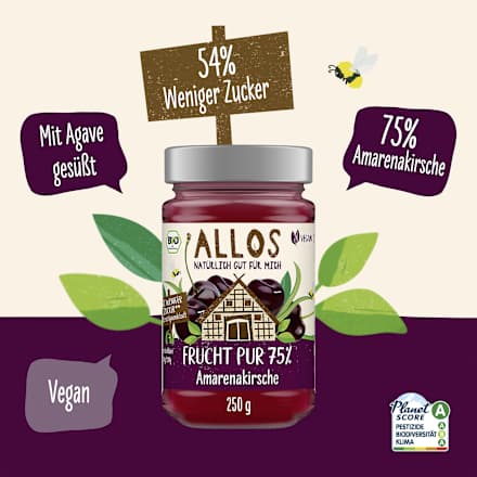 Fruchtaufstrich, Frucht Pur Amarenakirsche 75% Frucht, 250 g ALLOS