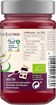 Fruchtaufstrich, Frucht Pur Amarenakirsche 75% Frucht, 250 g ALLOS