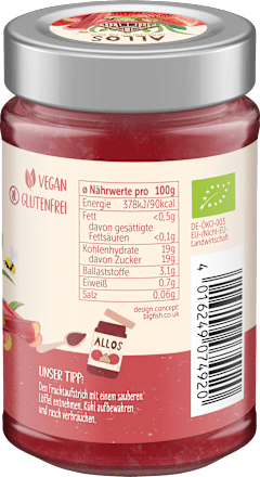 Fruchtaufstrich, Frucht Pur Erdbeere & Rhabarber 75% Frucht, 200 g
