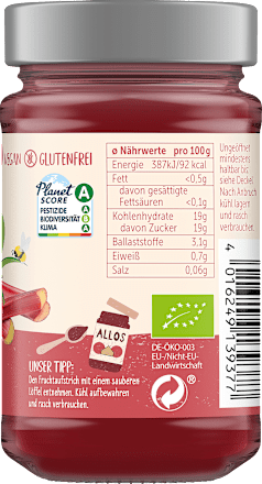 Fruitspread, Puur Fruit Aardbei &amp; Rabarber 75% fruit, 250 g
