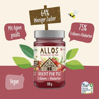 Fruitspread, Puur Fruit Aardbei &amp; Rabarber 75% fruit, 250 g