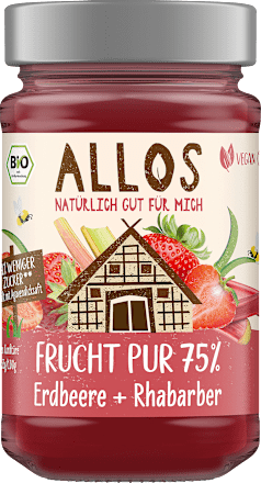 Fruitspread, Puur Fruit Aardbei &amp; Rabarber 75% fruit, 250 g