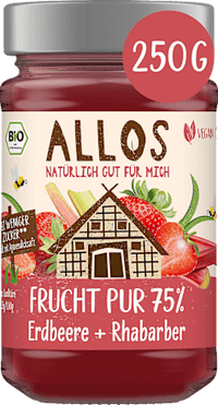 Fruitspread, Puur Fruit Aardbei &amp; Rabarber 75% fruit, 250 g