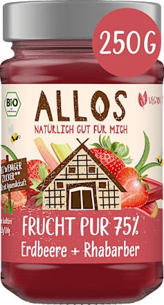 Fruitspread, Puur Fruit Aardbei &amp; Rabarber 75% fruit, 250 g