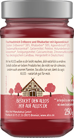 Fruitspread, Puur Fruit Aardbei &amp; Rabarber 75% fruit, 250 g