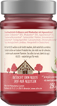 Fruitspread, Puur Fruit Aardbei &amp; Rabarber 75% fruit, 250 g
