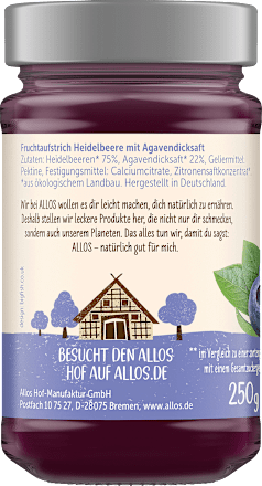 Fruchtaufstrich, Frucht Pur Heidelbeere 75% Frucht, 250 g