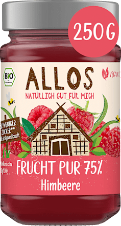 Fruchtaufstrich, Frucht Pur Himbeere 75% Frucht, 250 g ALLOS