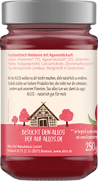 Fruchtaufstrich, Frucht Pur Himbeere 75% Frucht, 250 g ALLOS