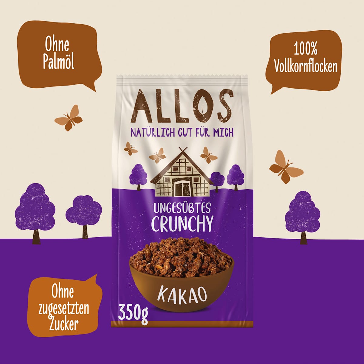ALLOS Müsli, Ungesüßtes Crunchy Kakao, 350 g