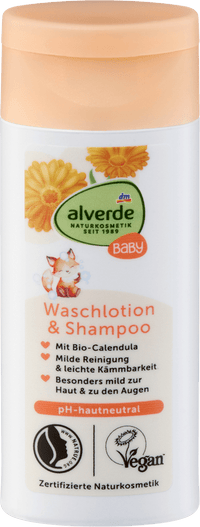 alverde BABY Baby Waschlotion & Shampoo Calendula, Reisegröße, 50 ml