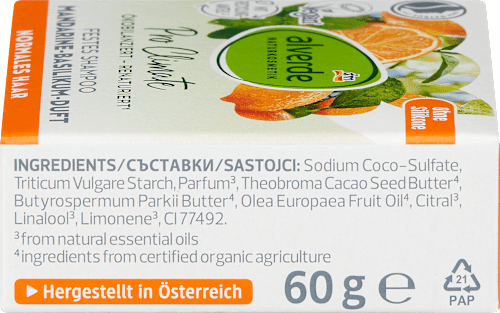 Vaste shampoo mandarijn basilicum, 60 g