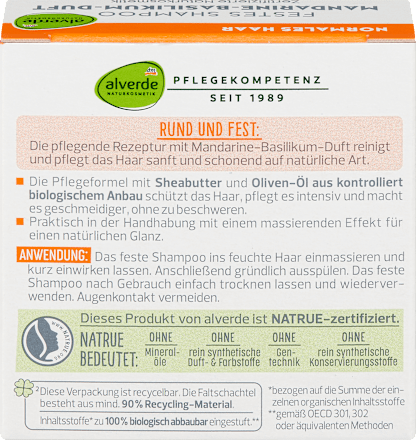 Vaste shampoo mandarijn basilicum, 60 g