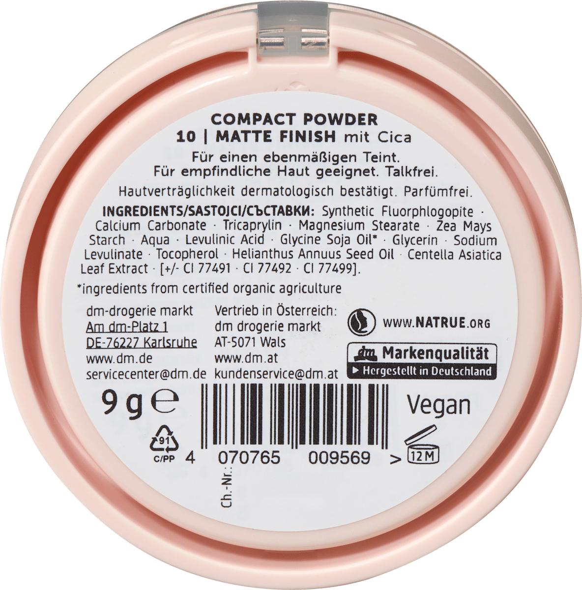alverde NATURKOSMETIK Kompaktpuder Matte Finish mit Cica 10 Hell, 9 g