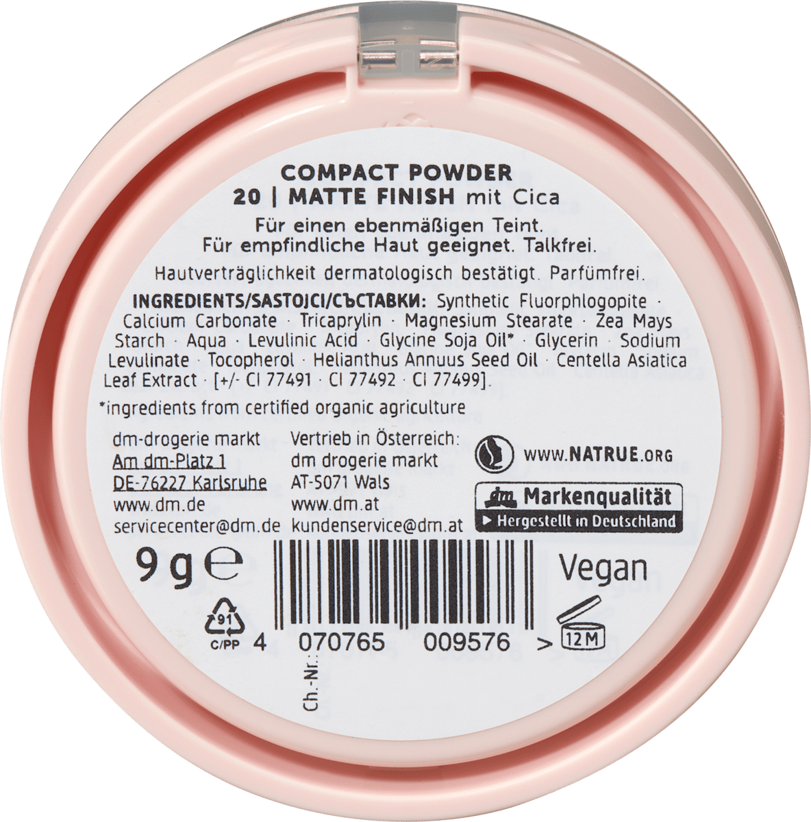 alverde NATURKOSMETIK Kompaktpuder Matte Finish mit Cica 20 Mittel, 9 g