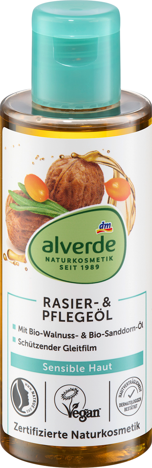 alverde COSMÉTIQUE NATUREL Huile à raser et huile de soin au complexe d’huiles, 100 ml
