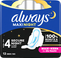Damenbinden Maxi Night mit Flügeln, 12 St