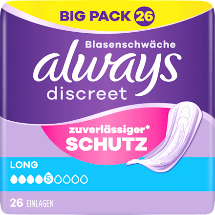 discreet Einlagen Inkontinenz Long, Big Pack, 26 St