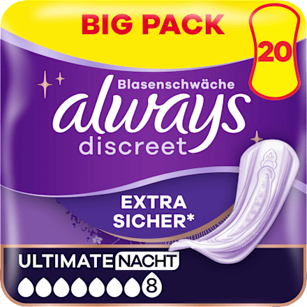 discreet Einlagen Inkontinenz Ultimate Nacht, Big Pack, 20 St always